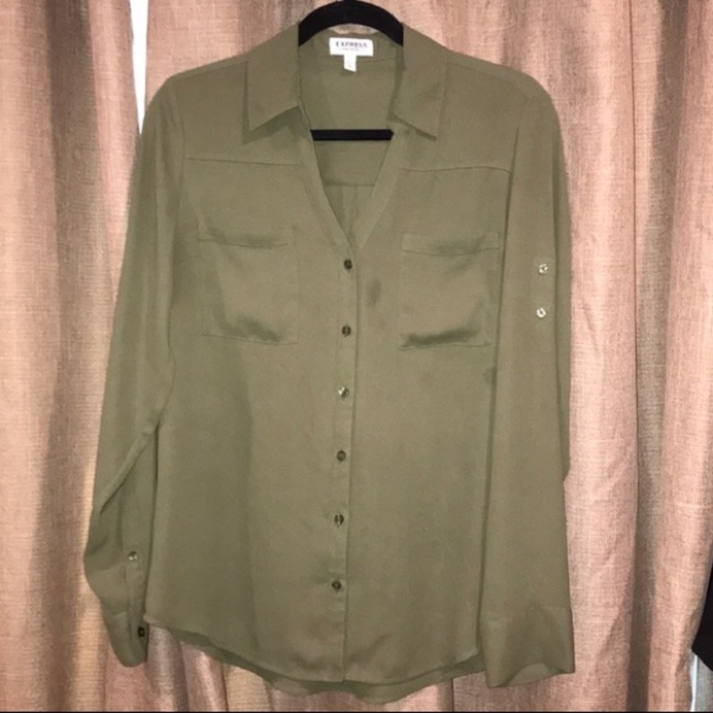 Army green button down blouse